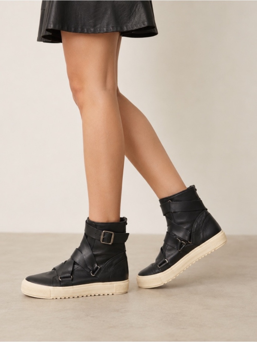 Frye High-Top Women’s Leather Moto Shoes - Black, Size 8.5